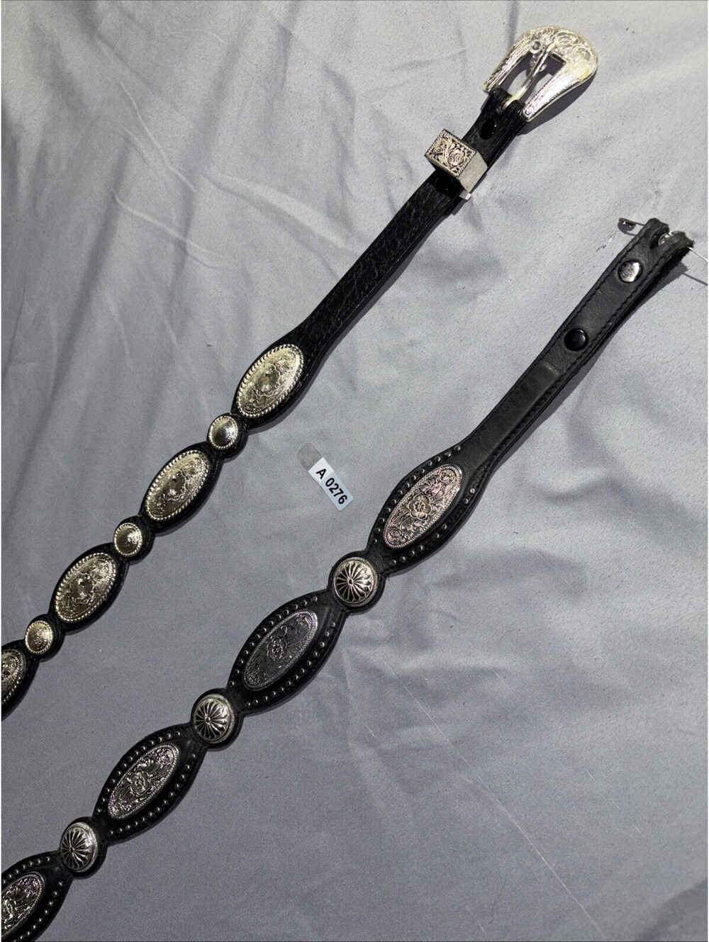 VTG Nocona Concho Belt Black Leather Silver Accents Womens M And S Southwestern